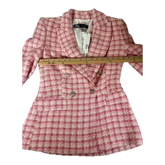 Gorgeous NEW Zara pink tweed blazer jacket | Zara work career blazer size XS - Picture 9 of 11